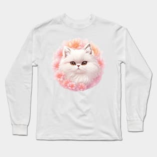 Charming Floral Delight: Magical Persian Cat in Artistic Splendor Long Sleeve T-Shirt